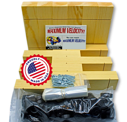 Bulk Pinewood Derby Car Kits Pack Of 12 with wheels and axles, burr-free connectors, and USA label for speedy races.
