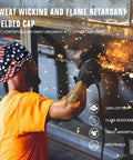 Worker wearing Three Pack 100 Percent Cotton Welding Cap For Men With Mesh Liner Sweat Wicking Breathable And Flame Resistant Welders Cap