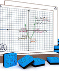 Dry Erase XY Axis Graph Lap Boards 9 By 12 Inches For Student And Classroom Use Double Sided Whiteboards Great For Math Practice Spelling And Penmanship Erasers Included Pack Of 12 Lightweight Durable showing board with graph and erasers.
