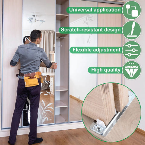Sliding Closet Door Floor Guide For Bottom Track Systems Adjustable Steel Guides For Floor Screws Hardware Fits Three Quarters Inch To One And Three Eighths Inch Thick Doors Includes One Set With Two Screws Smooth Sliding And Easy Installation with installer adjusting closet door