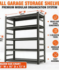Heavy Duty Garage Shelving System With Boltless Adjustable Five Tier Steel Storage Racks, 660 Lbs Per Shelf Capacity, Built Tough Industrial Metal Shelves For Tools, Gear, And Big Garage Organization. 36x16x72 inch black steel rack