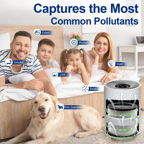 Family with dog enjoying clean air using 2801 Replacement Filter For Myair Personal Air Purifier 2780A 2780B 2780P 27809 Two Pack