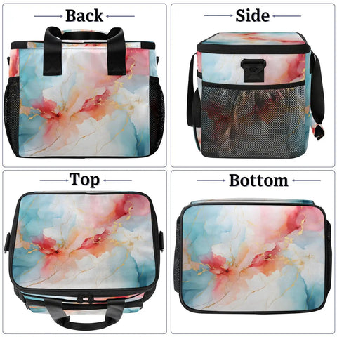Marble Design Insulated Picnic Backpack Lunch Bag, ultra spacious cooler with 12x8.7x10in interior, various angles shown.