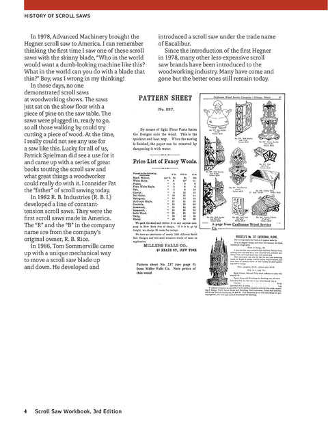 Scroll Saw Workbook Third Edition Top Shelf Beginner Guide with history of scroll saws and pattern sheets displayed.