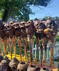 Skull Tiki Torch Set For Halloween Yard Decor, Handcrafted Skull Pattern Outdoor Lights, Weather Resistant Patio Lanterns