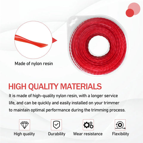 Beefy 0.095 Inch Trimmer Line, 250 Feet Red Weed Eater String For Milwaukee 2725-20, durable nylon resin spool shown
