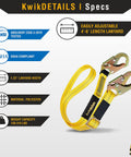 Copperhead Positioning Lanyard 4 To 6 Ft Adjustable No Shock Absorber ANSI OSHA Rated with durable 1.25 inch polyester webbing