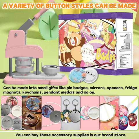 58mm Button Maker Kit For DIY Pins Includes Free Button Parts Circle Cutter Cutting Board Pattern Paper Holographic Bags