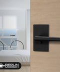 Passage Lever Door Handle Set With Single Cylinder Deadbolt Lock In Iron Black Finish for modern front door or office