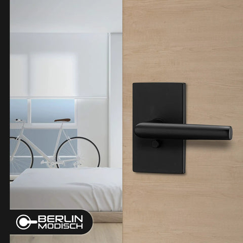 Passage Lever Door Handle Set With Single Cylinder Deadbolt Lock In Iron Black Finish for modern front door or office