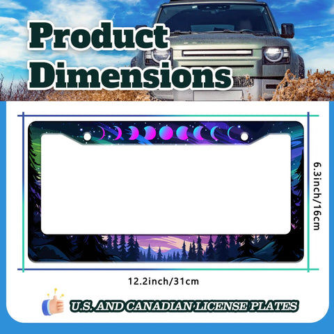 Dimensions of Sturdy Stainless Steel Moon Phases Aurora Forest License Plate Frame With Night Sky Design for Front or Rear Cars