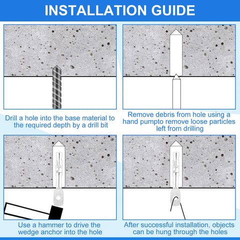 Installation guide for 50 Pcs Eye Bolt Wedge Concrete Anchors 1/4 By 2 Inch Expansion Ceiling Anchors Galvanized Carbon Steel Wedge