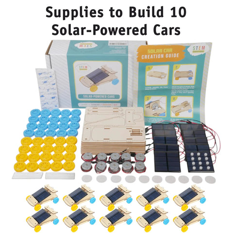 Sweet Ten Pack Solar Car Kit Offering Slick Wooden STEM Rides For Kids Ages Eight Plus Quick Diy Assembly, supplies to build solar cars.