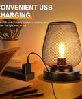 Two Pack USB Rechargeable Cordless Table Lamps With Four Lighting Modes, bronze metal lamp charging on desk