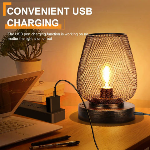 Two Pack USB Rechargeable Cordless Table Lamps With Four Lighting Modes, bronze metal lamp charging on desk