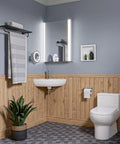 White 22 inch corner wall mounted ceramic porcelain sink with faucet hole durable glossy glaze in modern bathroom setup