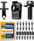 30 Pcs Universal Fender Liner Screw Kit Featuring Hella Tough M6 U Nut Clips And Hex Head Push Retainer Fasteners setup with bolts and clips.