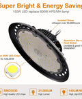 LED High Bay Light 150W Hella Bright 21,000 Lumens 5000K Daylight Equivalent To 600W HID HPS US Plug fixture details