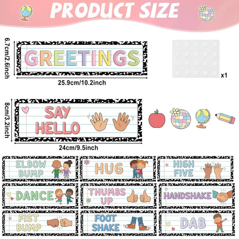 15 Piece Classroom Rules Posters And Greeting Cards Set For Back To School Decor Composition Notebook And Bulletin Board Decorations Office Wall Art Easy Teacher Supplies showing greetings and icons.