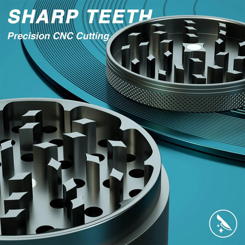 3.0 Inch Gripper Grinder Aluminum Spice Crusher With Magnetic Lid Sharp Teeth Heavy Duty Pepper Salt Grinder Grey