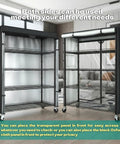 Heavy Duty Wire Shelving Unit With Wheels And 600D Oxford Cover, 36-Inch By 18-Inch By 72-Inch, Upward Facing Safety Wave Edge Design, Sturdy 19mm Metal Rods And Reinforced Panels For Stable Garage Storage. Side view with transparent and Oxford cover panels on wheels