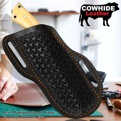 Handmade Damascus Hunting Knife With Cream Bone Handle Fixed Blade Outdoor Utility Tool For Camping And Survival Beefy Full Tang