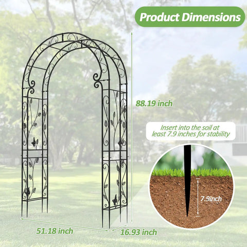 Sturdy Rust-Resistant Metal Garden Arch With Trellis For Climbing Plants 88 Inches High By 51 Inches Wide Outdoor Arch Dimensions