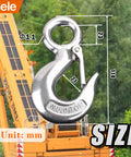 Built Tough Heavy Duty Grab Hooks 1 Ton Lift Hook With Spring Loaded Latch For Rigging And Load Securement Slip Hook Accessory Up To 2204 Pounds 304 Stainless Steel Lifting And Unloading Goods against construction equipment backdrop.