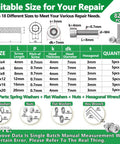 All In One Stainless Steel Screws And Nuts Kit, 820Pcs M2 M3 M4 Set With Nuts, Flat Washers, Spring Washers, Hex Socket Head Cap Bolts, And 3 Wrenches shown with dimensions and quantity details