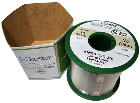 Budget Friendly Lead Free No Clean Solder Wire 0.020 Inch Diameter K100LD Sn99.3 Core 66 Flux 3.3 Percent 275 Flux Cored