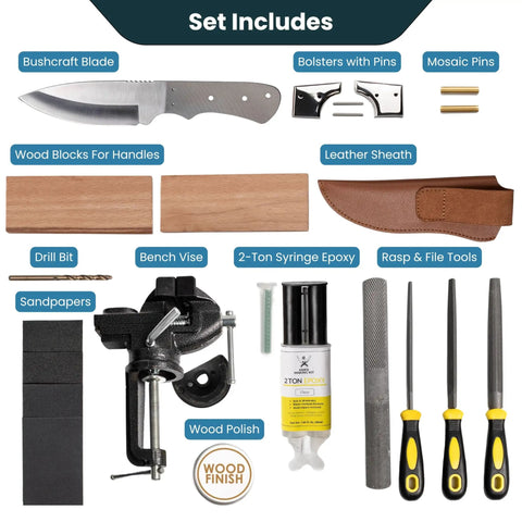 DIY Knife Making Kit For Men Gift Set With Complete Tools And Accessories, 440C Stainless Steel Blade, Bushcraft Ready Guide