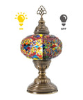 Moroccan Turkish Mosaic Glass Lamp For Bedside And Desk, Handmade Vintage Style Light With Colorful Glass Beads, E12 Socket, On and Off display