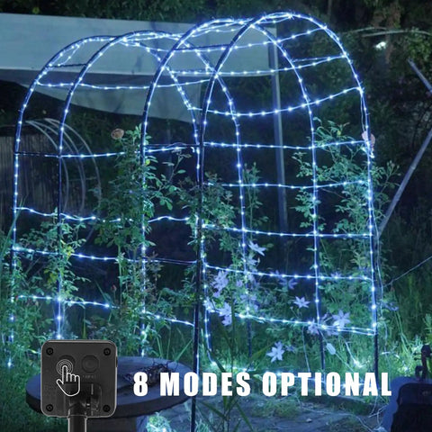 Solar Rope Lights Outdoor Waterproof 2 Pack 33ft 100 LED String Lights With 8 Modes Fairy Lights in garden archway at night