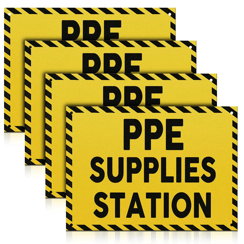 4 Pack PPE Supplies Station Sign 10 By 7 Inches Plastic Sign For Workplace With Mounting Holes Indoor Outdoor Construction Yellow With Black Prints Durable PVC