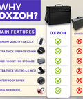 Comparison chart highlighting features of Fireproof Lockable Document Bag With TSA Approval, emphasizing size and security details.