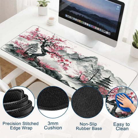 XL Desk Pad With Silky Smooth Surface And Exquisite Patterns, 31.5 By 11.8 Inches Large Mouse Pad For Extended Gaming on desk