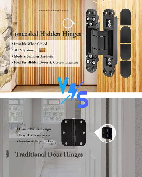 Heavy Duty 7 Inch Invisible Hidden Door Hinges Zinc Alloy Concealed Hinge System For Large Wood Doors Holds Up To 176 Lbs Per Pair.