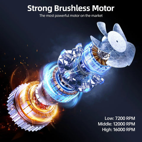 Close-up of strong brushless motor used in Waist Clip Fan With 10000mAh Battery, showing high RPM capabilities for powerful airflow.