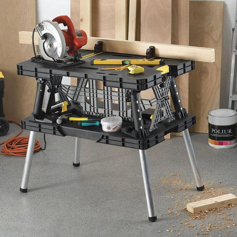 Heavy Duty Folding Workbench With 1,000 Lb Capacity DIY Friendly Portable Shop Table for woodworking
