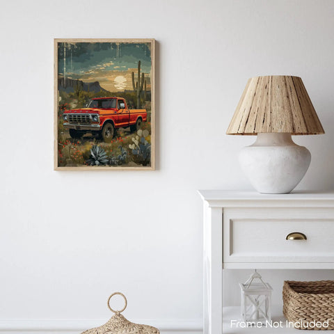 Steady Vintage Truck Wall Art Print For Rustic Home Decor, Classic 1950s Chevy Ford Pickup, Old School Truck Charm In Red, Country Style 11x14 Inch Unframed Poster