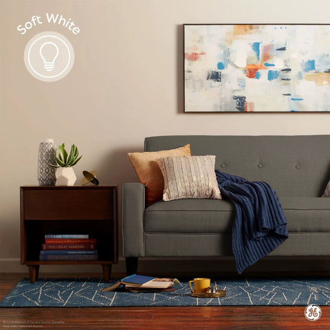 Soft White 200W General Purpose Incandescent Light Bulbs, Medium Base, 12 Pack shown in cozy living room setting