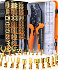Spade Connector Crimping Kit With 28 Connector Types, 420 Spade Connectors And 270 Insulation Sleeves, AWG 22 To 13 Crimp Pliers Included