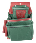 Front view of OxyLights 3 Pouch Pro Fastener Bag Left Hand Green Built For Framing And Carpentry With 9 Pockets And Tool Holders