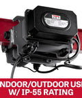 5-Ton Two-Speed Electric Trolley With 0.8 HP Motor, 460V 3-Phase mounted for indoor outdoor use, shown with IP55 rating