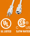 Weatherproof Outdoor Extension Cord 10 Ft White Beefy Heavy Duty 16/3 Gauge Grounded 3 Prong Single Outlet SJTW UL Listed