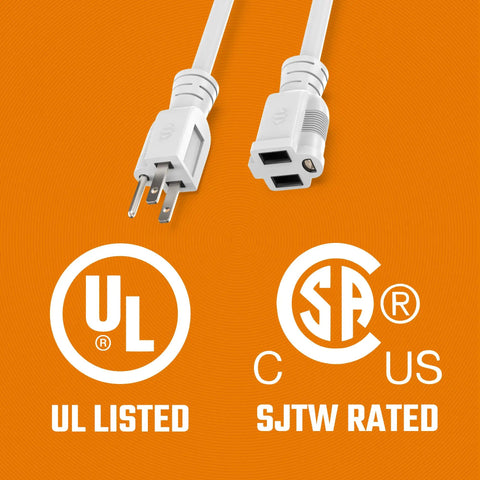 Weatherproof Outdoor Extension Cord 10 Ft White Beefy Heavy Duty 16/3 Gauge Grounded 3 Prong Single Outlet SJTW UL Listed