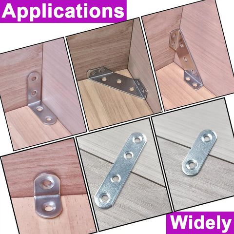 24 Pcs Corner And Flat Bracket Set Stainless Steel L Brackets For Wood Repair With Screws Rust Resistant Mending Plates In Use