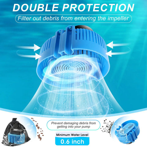 Above Ground Pool Cover Pump Submersible Sump Pump For Draining Water Fast 850 GPH Blue Heavy Duty Water Removal Tool - filter view