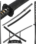 Hand Forged Steel Samurai Sword With Clay Tempered Blade Unsharpened Practice Katana showing blade and hilt details.