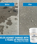 Concrete Sealer 1 Gallon Ready To Use With Deep Penetrating Silane Siloxane For All Concrete Surfaces No Mess Protect Against Water And Salt Damage Natural Finish Easy DIY Application shown in before and after results on concrete